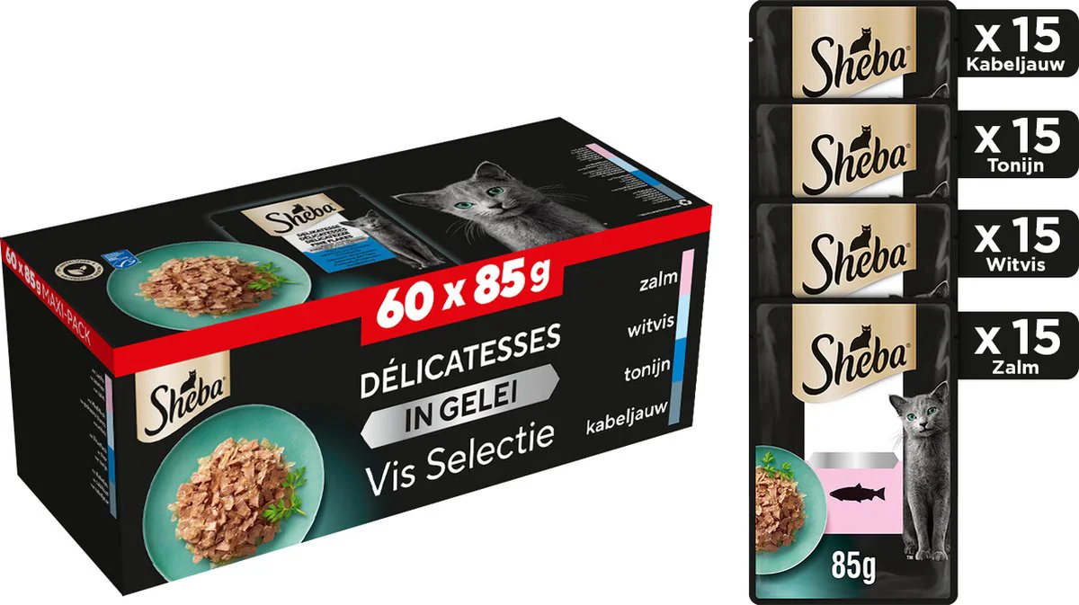 Sheba Kattenvoer Nat Délices du Jour in Gelei Vis Selectie Multipack 60x85 gr