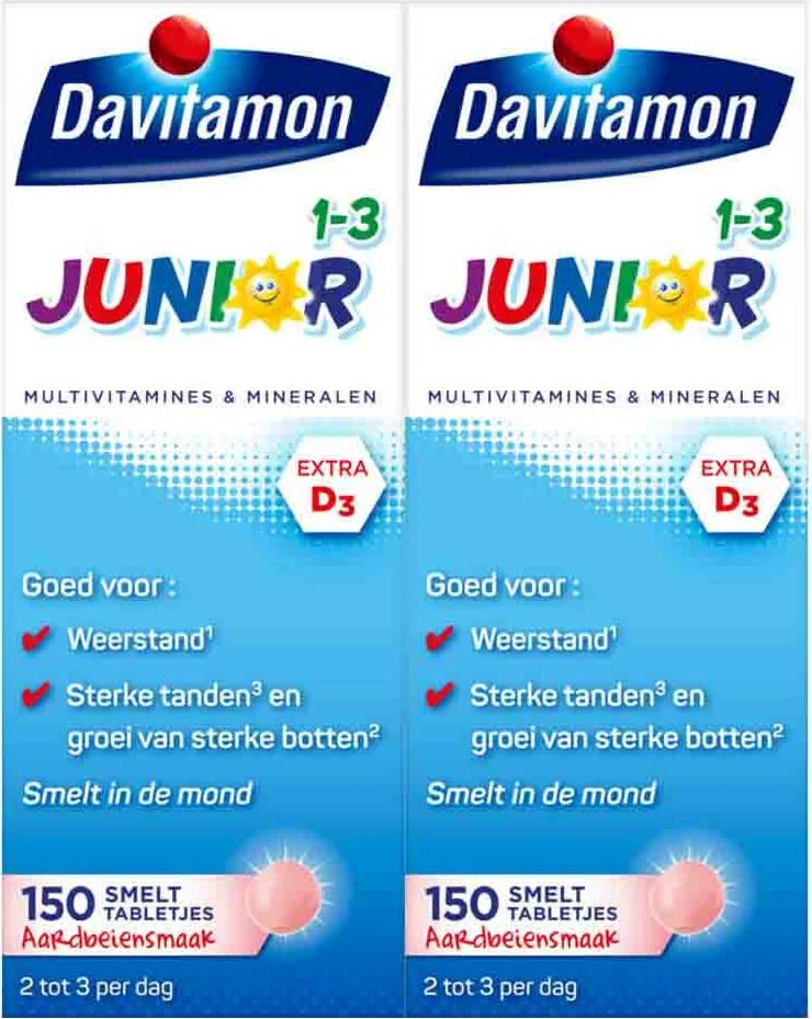2x Davitamon Junior 1+ Multivitamines en Mineralen 150 tabletten
