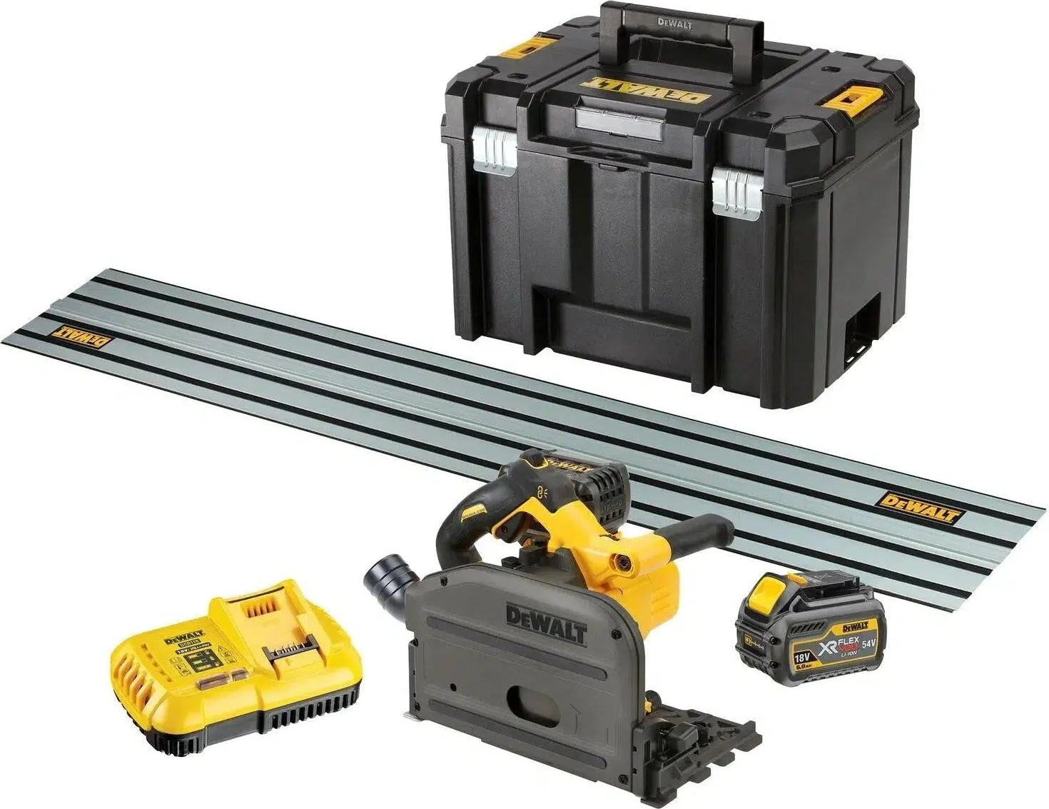 DeWALT DCS520T2R Accu Invalzaag 165mm 54V XR FlexVolt 6.0Ah in TSTAK + geleiderail DWS5022