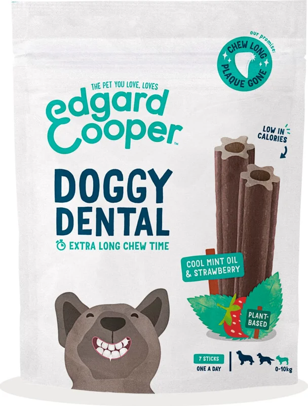 4x Edgard & Cooper Doggy Dental Sticks Small Aardbei - Frisse Muntolie