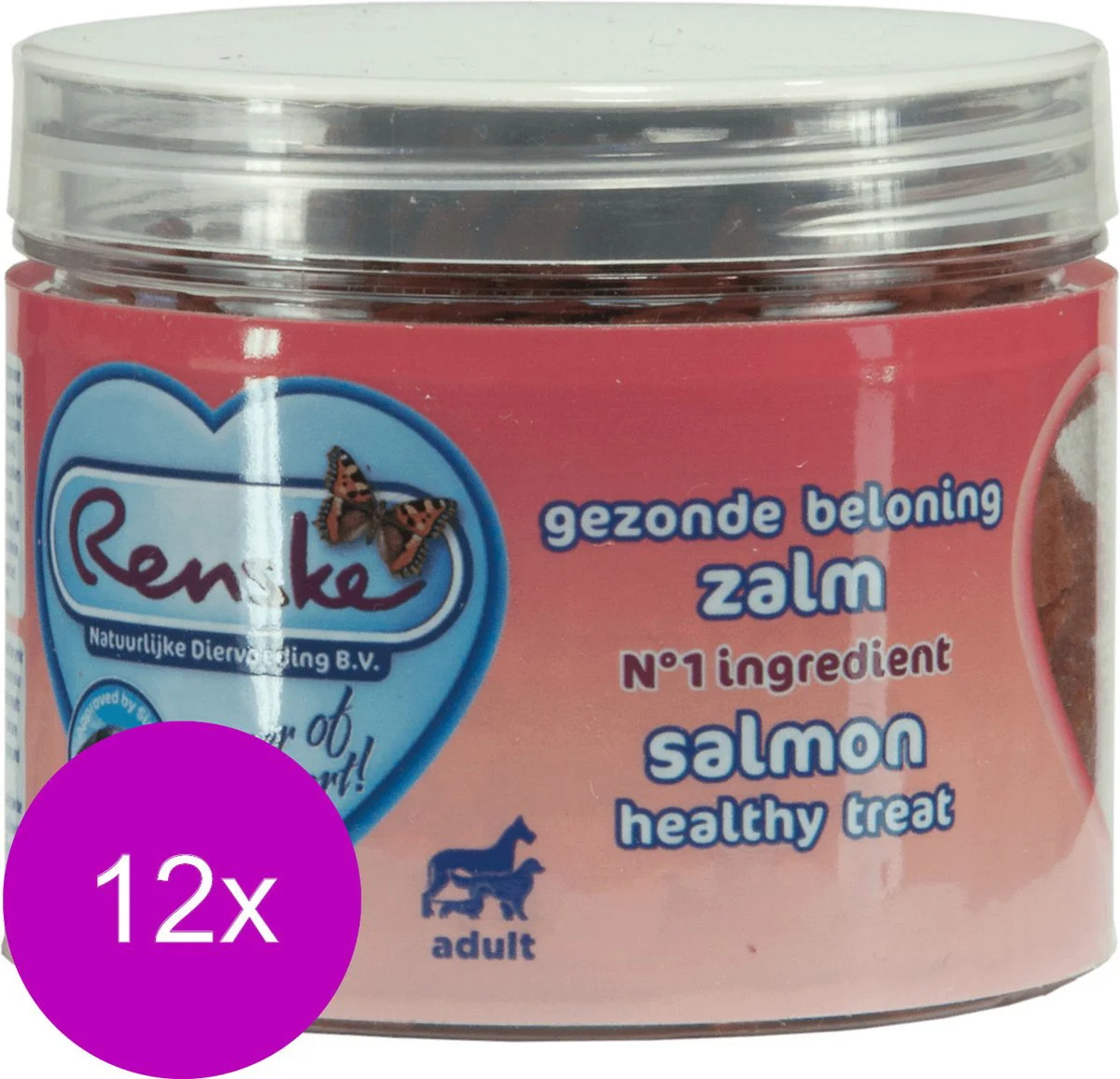 12x Renske Gezonde Beloning Hartjes Hondensnack Zalm 100 gr