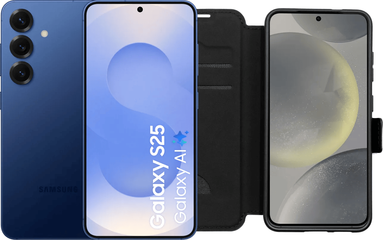 Samsung Galaxy S25 128GB Donkerblauw 5G + BlueBuilt Book Case Zwart