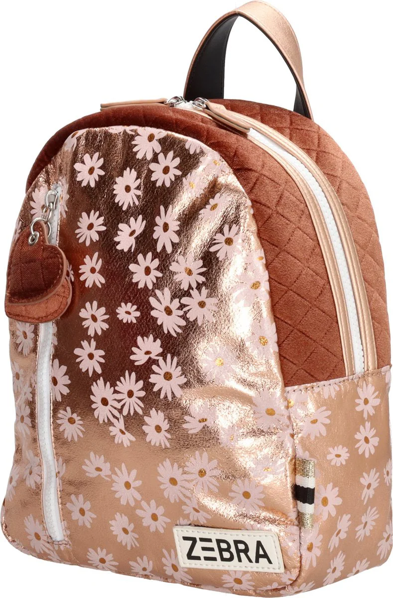 Zebra Trends Girls Rugzak - Metallic Pink - Bloemetjes - S - Schooltas - Meisjes Rugtas - Roze