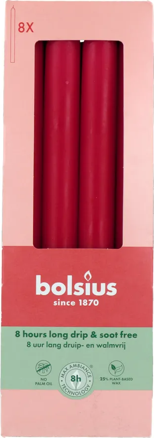 Bolsius Dinerkaarsen Delicate Red 230/20 8ST