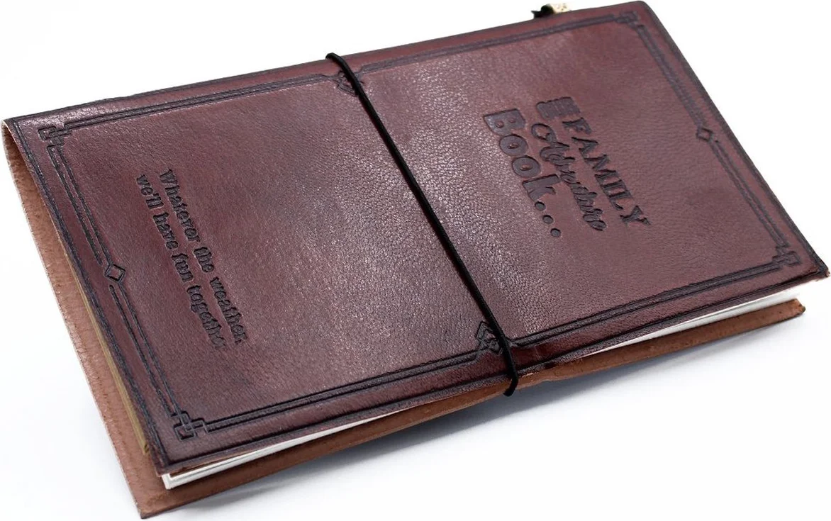 Handgemaakt leren dagboek - Notitieboek - Our Family Adventure Book - Bruin (80 pagina's) - 22x12x1.5cn