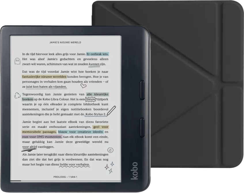 Kobo Libra Colour Zwart + BlueBuilt Book Case Zwart