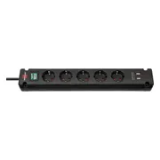Brennenstuhl Bremounta 5-voudige stekkerdoos met 2 USB-poorten (meervoudige USB- stekkerdoos met schakelaar en 3m kabel, meervoudige stekkerdoos met 90 graden stopcontacten)