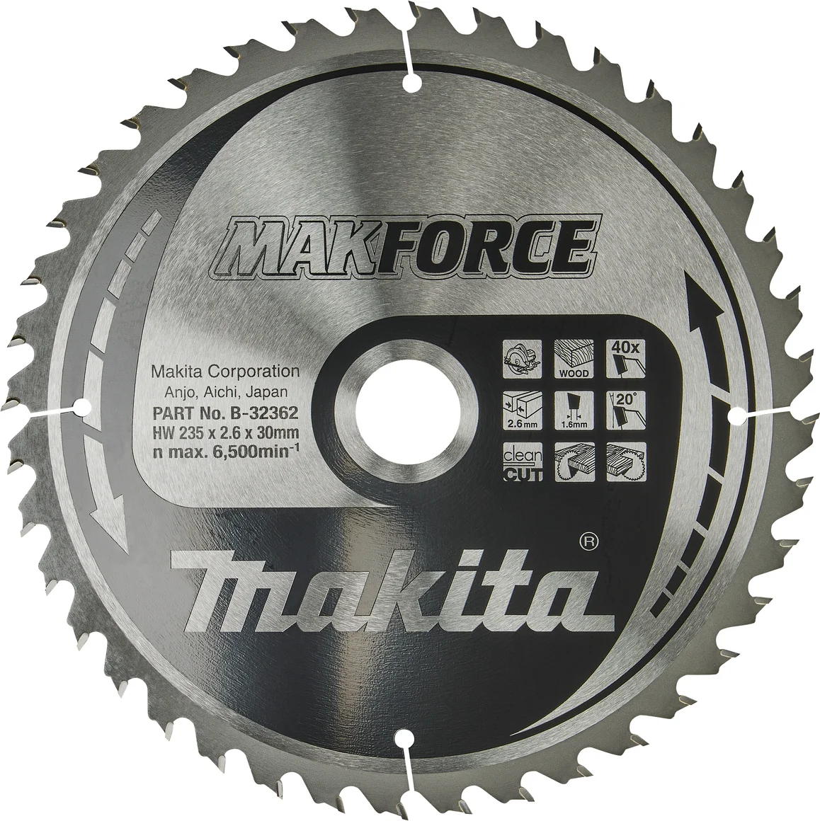 Makita B-32362 Cirkelzaagblad Hout | Makforce | 235 x 30 mm | 40-tands