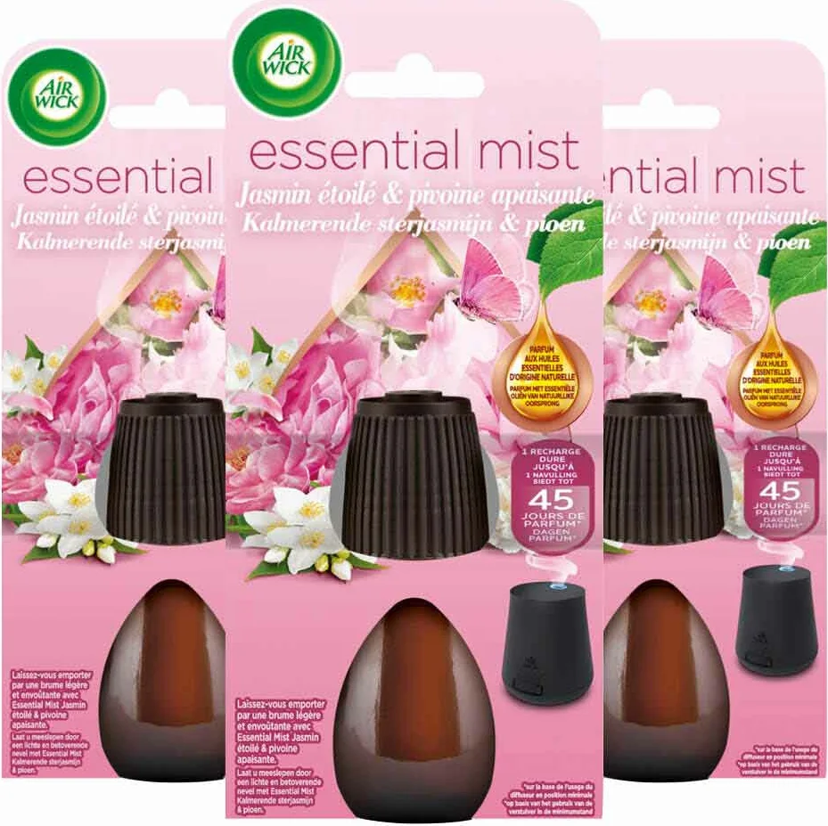 3x Air Wick Essential Mist Navulling Jasmijn & Pioen 20 ml