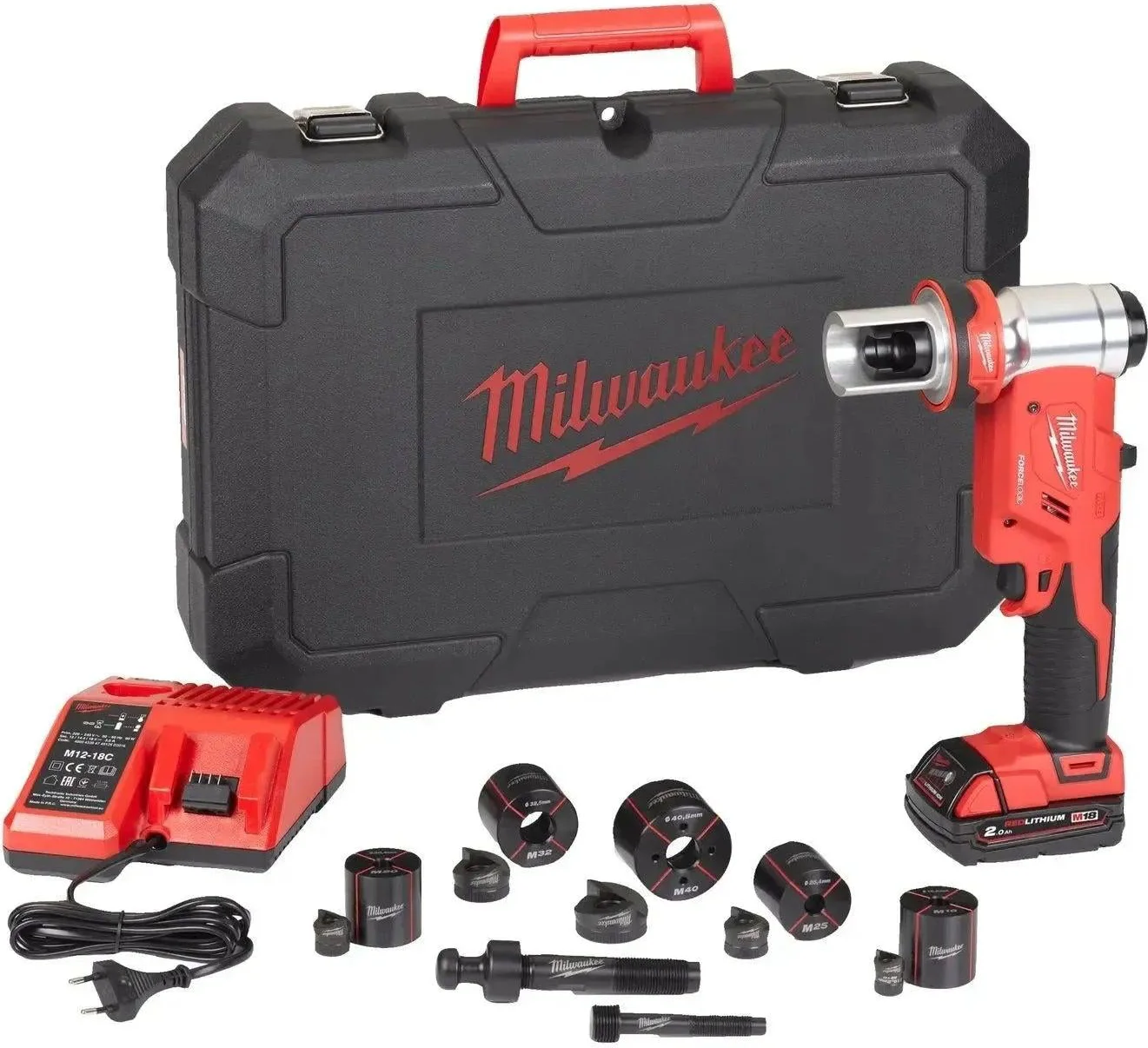 Milwaukee M18 HKP-201CA Accu Hydraulische Ponsmachine Set FORCE LOGIC™ 18V 2.0Ah in koffer - 4933451204