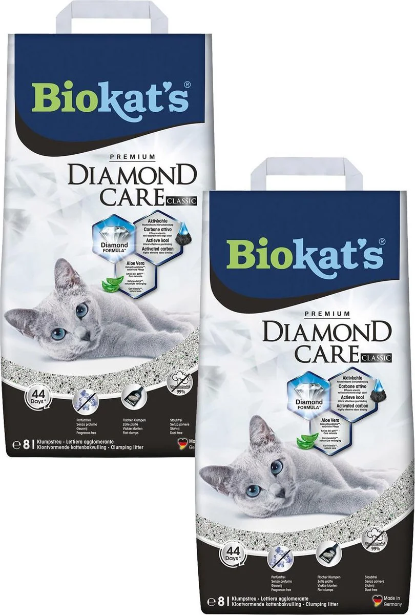 2x Biokat's Kattenbakvulling Diamond Care Classic 8 liter