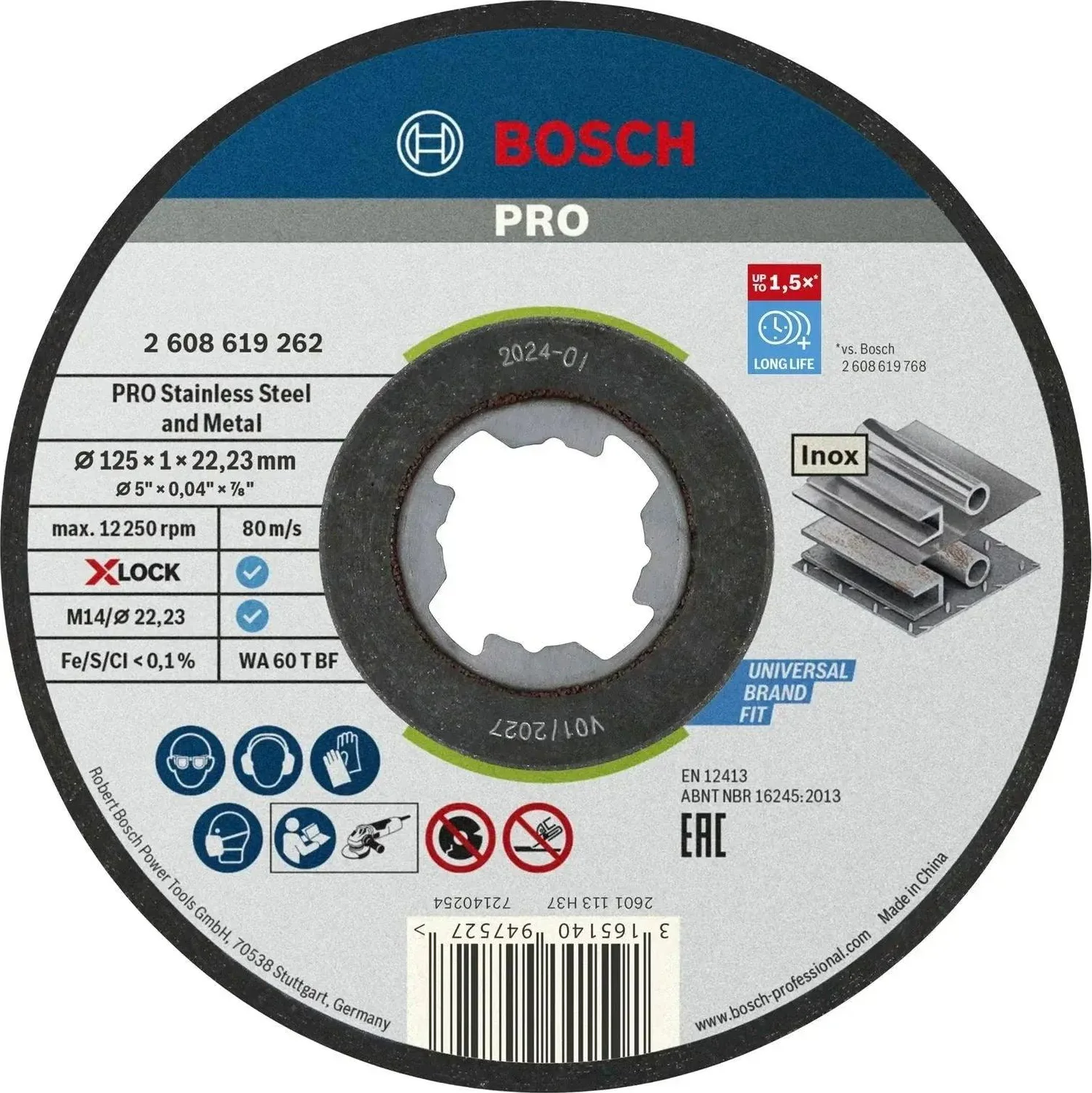 Bosch Professional X-LOCK Doorslijpschijven PRO Stainless Steel and Metal 125x22,23mm VE=1 - 2608619262
