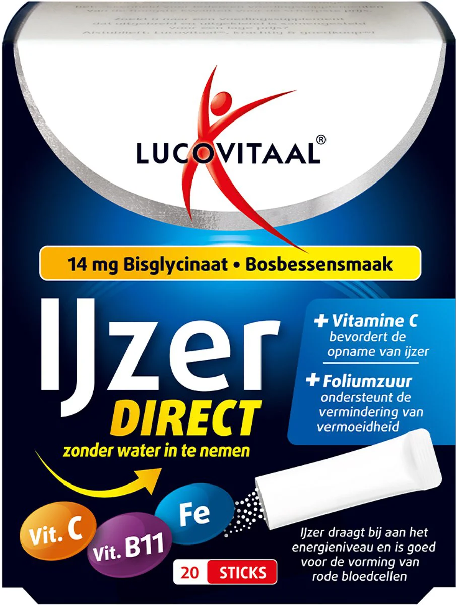 Lucovitaal IJzer Bisglycinaat Direct Bosbessensmaak 20 sachets