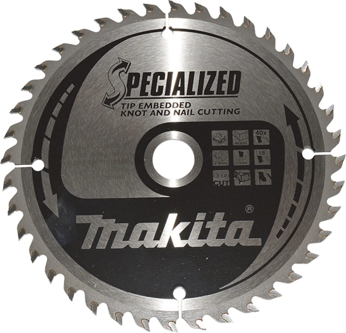 Makita B-33168 Cirkelzaagblad Hout (noest/spijker) | Embedded Tip | 165 x 2,0 x 20 mm | 40-tands