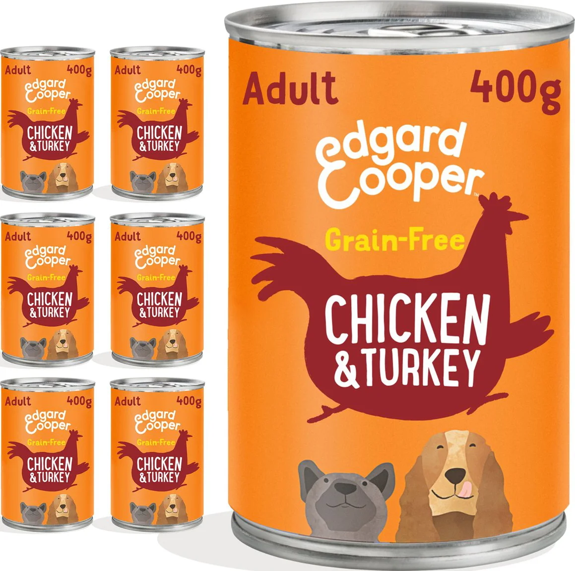 6x Edgard & Cooper Blik Vers Vlees Hondenvoer Kip - Kalkoen 400 gr