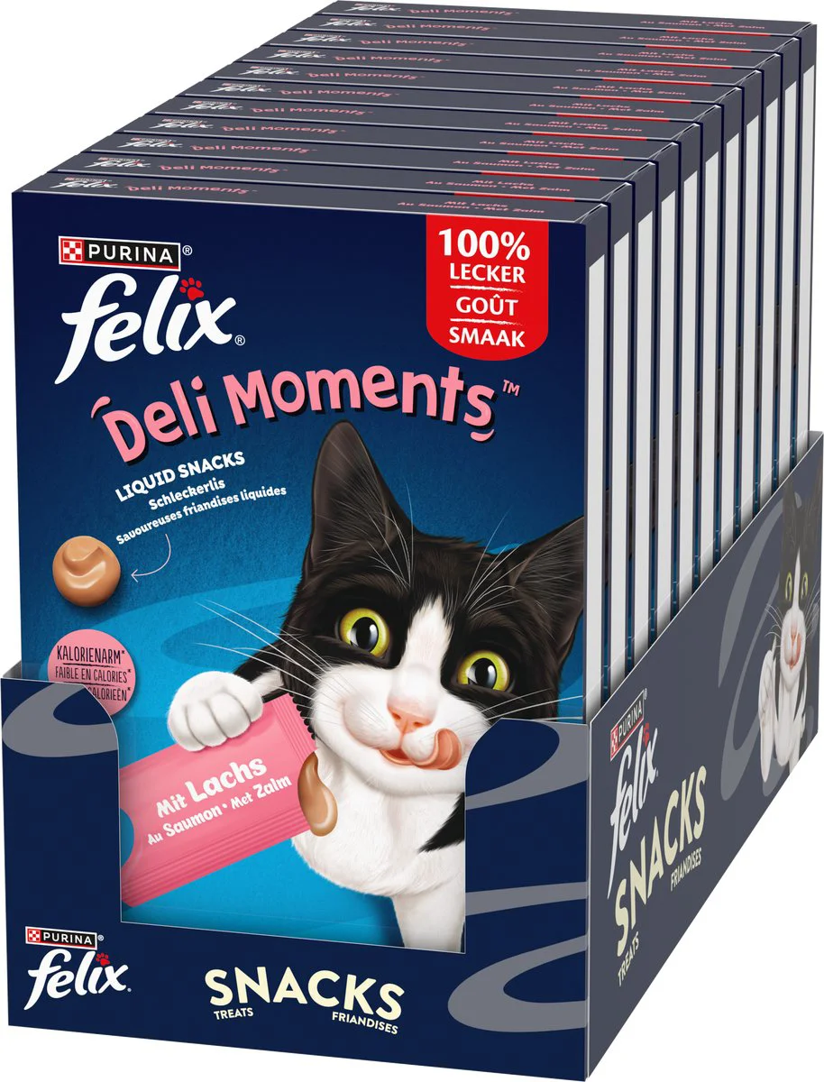 11x Felix Kattensnack Deli Moments Liquid Zalm 4 x 10 gr