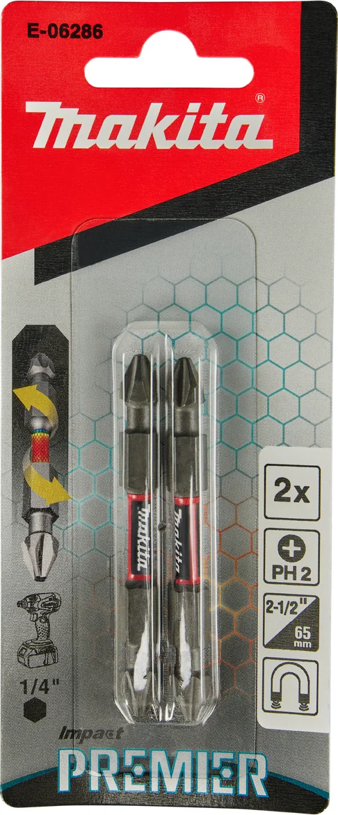 Makita E-06286 Impact Premier Slagschroefbit dubbelzijdig PH2 x 65 mm 2 stuks