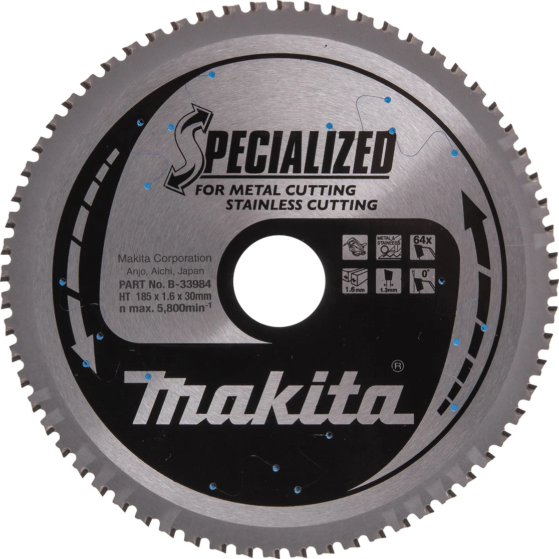 Makita B-33984 Cirkelzaagblad RVS/Staal | Specialized | 185 x 30 mm | 64-tands