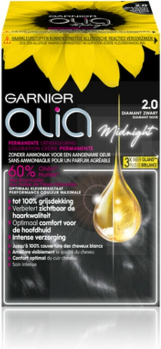 3x Garnier Olia Permanente Crèmekleuring 2.0 Diamant Zwart