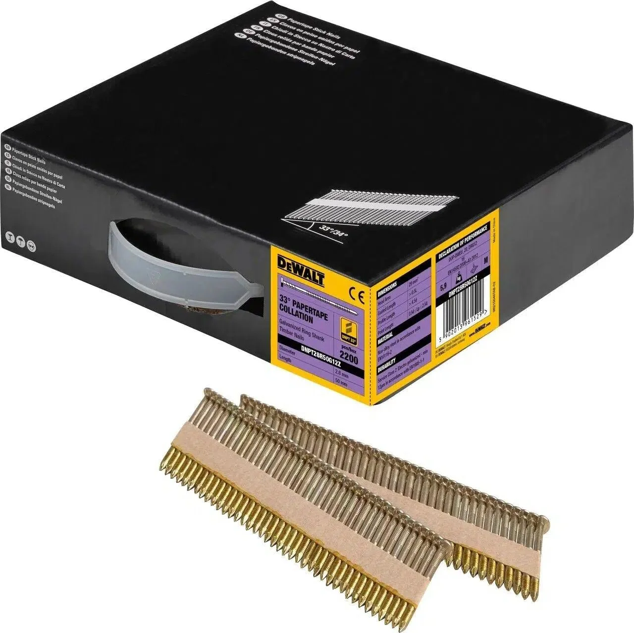 DeWALT DNPT28R50G12Z 33º Papiergebonden Spijkers 2.8x50mm Verzinkt / Geringd VE=2200