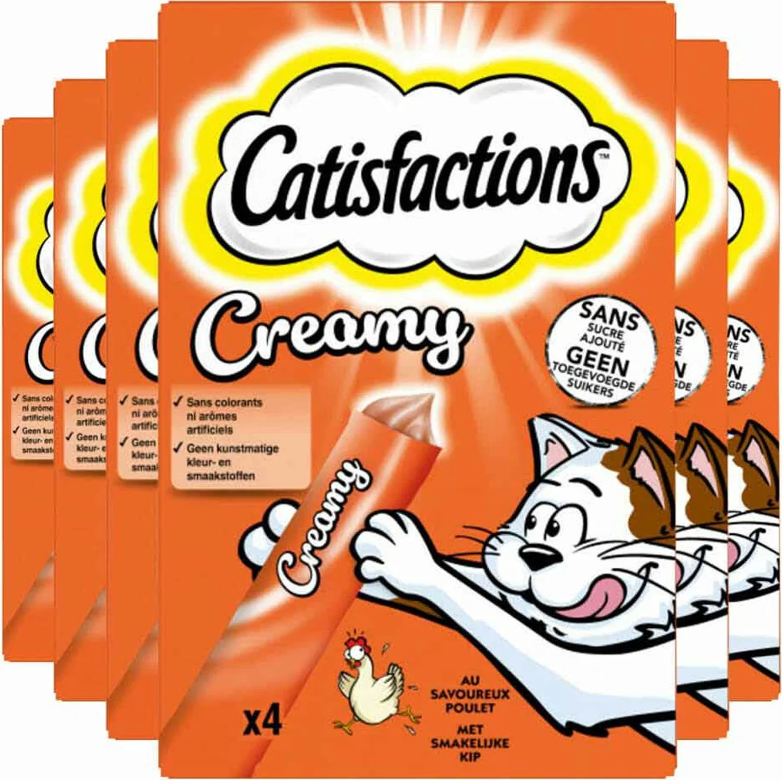 6x Catisfactions Kattensnack Kip Creamy 4 x 10 gr