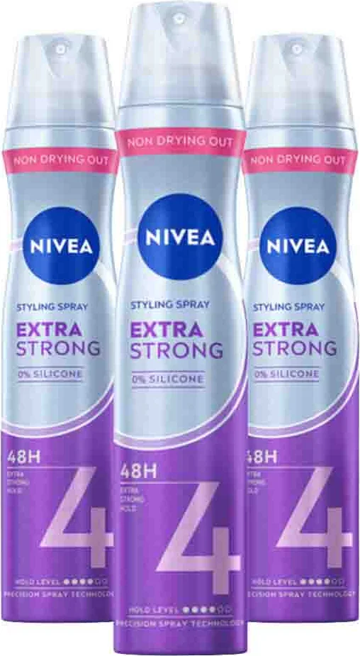 3x NIVEA Styling Spray Hold 4 Extra Strong 250 ml