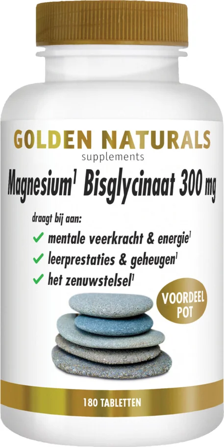 2x Golden Naturals Magnesium Bisglycinaat 300mg Vegan 180 tabletten