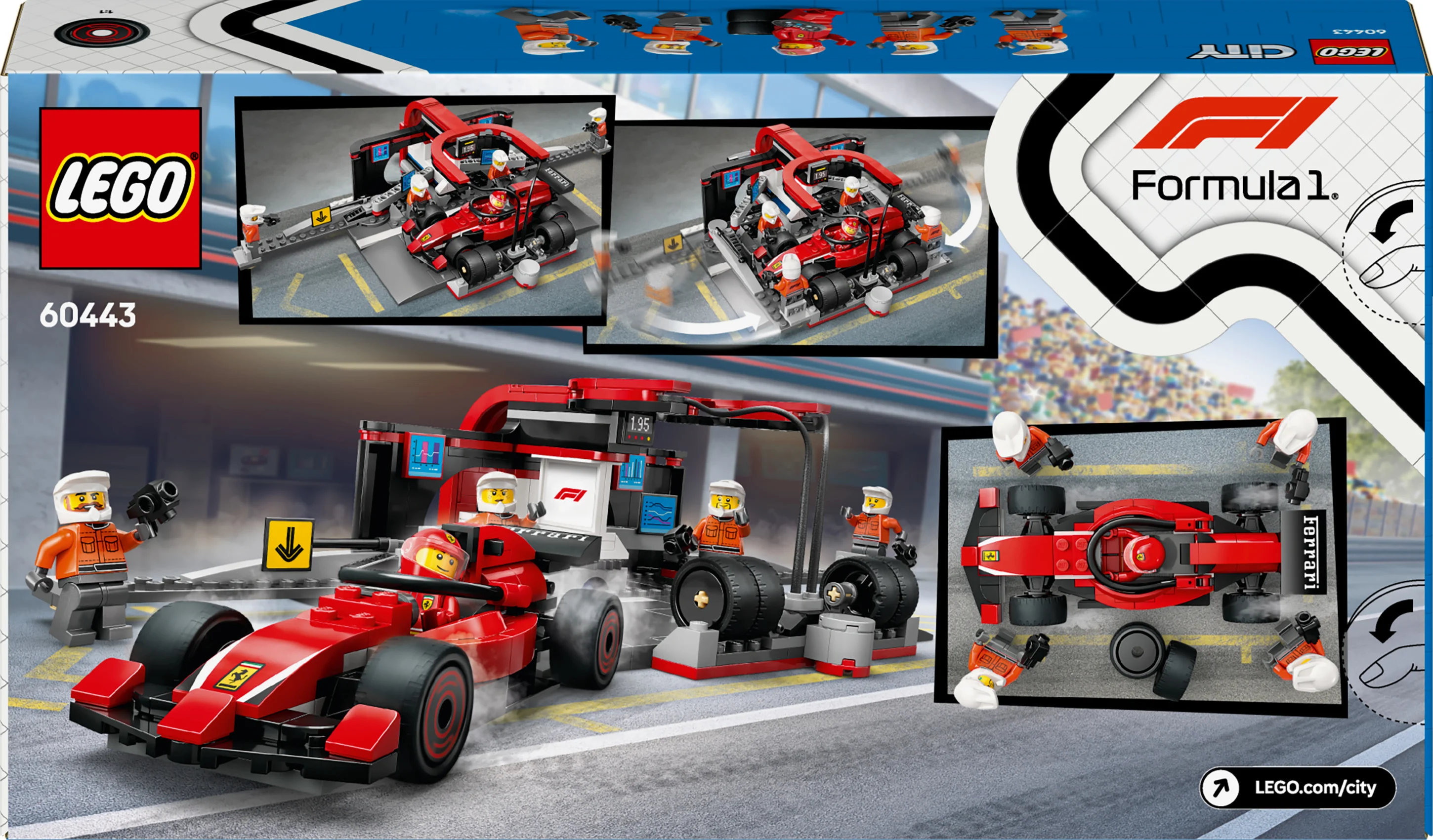 LEGO City F1 Pitstop en Pitcrew met Ferrari Auto 60443