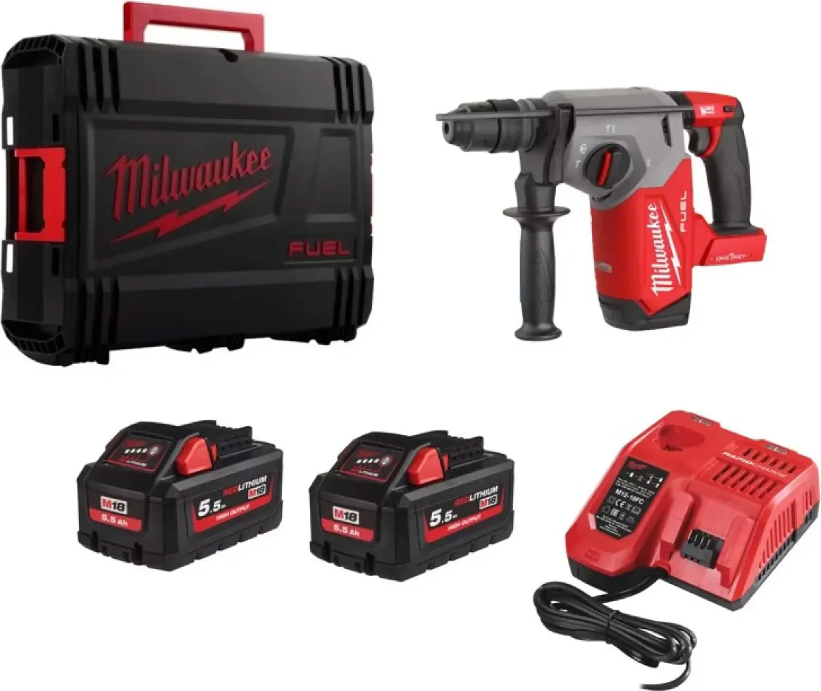 Milwaukee M18 FUEL™ ONEFHX-552X ONE-KEY™ Accu combihamer SDS-Plus 2,5J + snelwisselboorkop 18V 5.5Ah in HD-Box - 4933478504