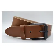 riemen.nl - 4 cm cognac riem - maat 85 totale lengte riem 100 cm - splitleer - Heren riem / dames riem - cognac jeansriem met zwarte gesp
