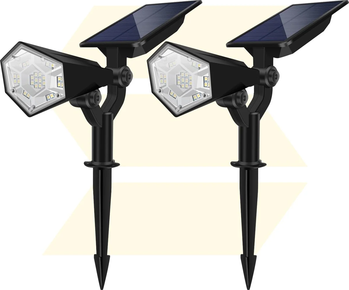 Solgaro® Solar Tuinverlichting Spotta - 2 Stuks - Tuinverlichting Op Zonne Energie - Warm en Koel Wit Licht - Tuinlamp - Tuinspot - Dag nacht sensor - Schijnwerper