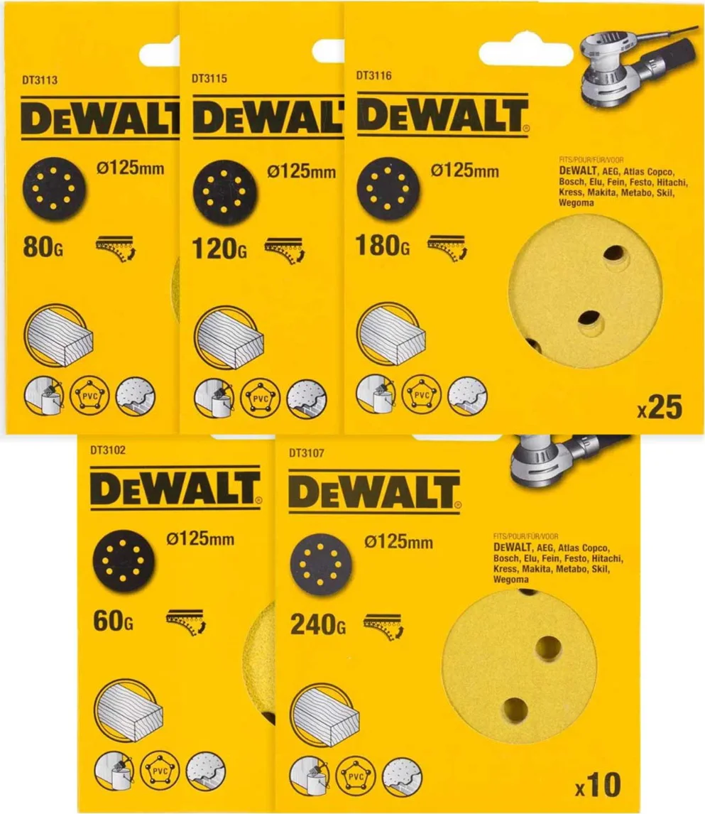 DeWALT DT31567 Schuurschijf 125mm set P60/80/120/180/240