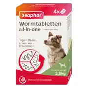 6x Beaphar All-in-one Ontworming Tabletten Hond 2,5 - 40 kg 4 tabletten