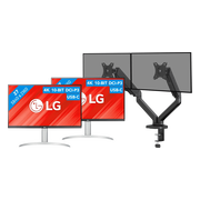 LG 27UP850K-W.AEU Duo Pack + BlueBuilt Monitorarm Mechanische Veer voor 2 Monitoren