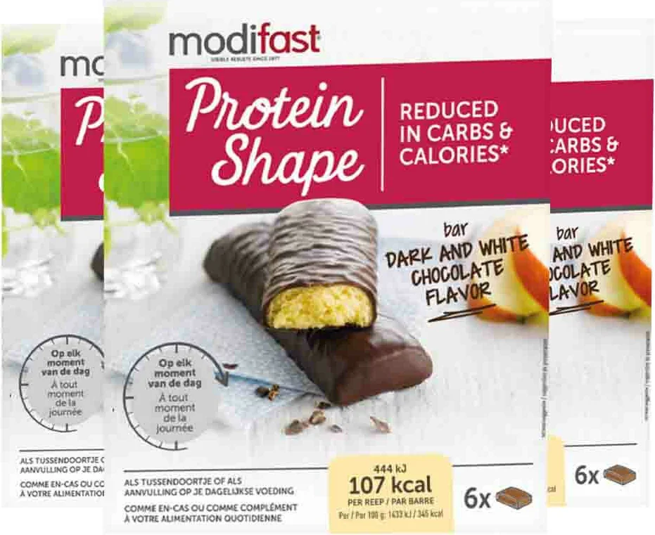 3x Modifast Protein Shape Reep Pure & Witte Chocolade 6 x 31 gr