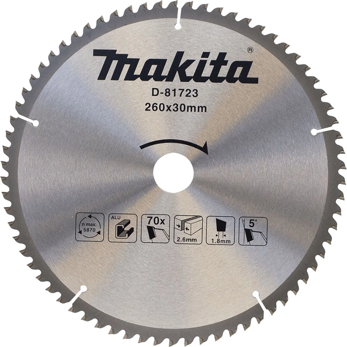 Makita D-81723 Afkortzaagblad Standaard Aluminium | Ø 260 x 2,8 x 30mm 70T