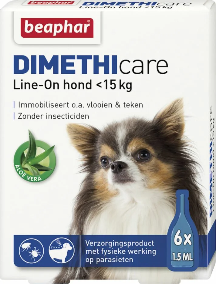 6x Beaphar Dimethicare Line-On Anti Teken- & Vlooiendruppels Hond 0 - 15 kg 6 pipetten