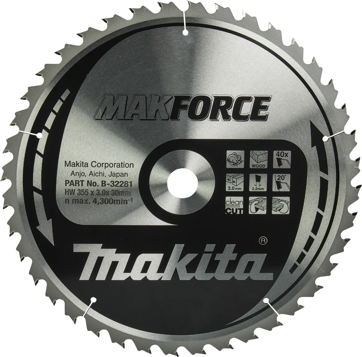 Makita B-32281 Cirkelzaagblad Hout | Makforce | 355 x 30 mm | 40-tands