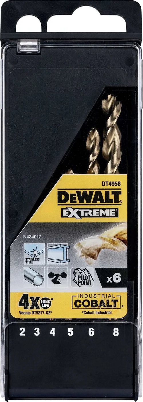 DeWALT DT4956 6-delige set Industrial Cobalt Boren HSS 2, 3, 4, 5, 6, 8 mm