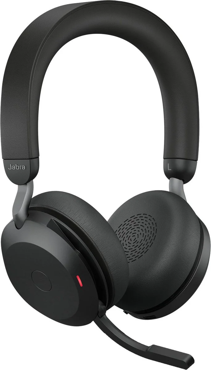 Jabra Evolve2 75 USB C Draadloze Office Headset met oplaadstandaard Zwart