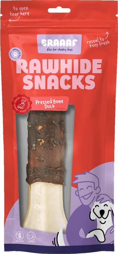 Braaaf Hondensnack Geperst Bot Eend 20 cm 175 gr