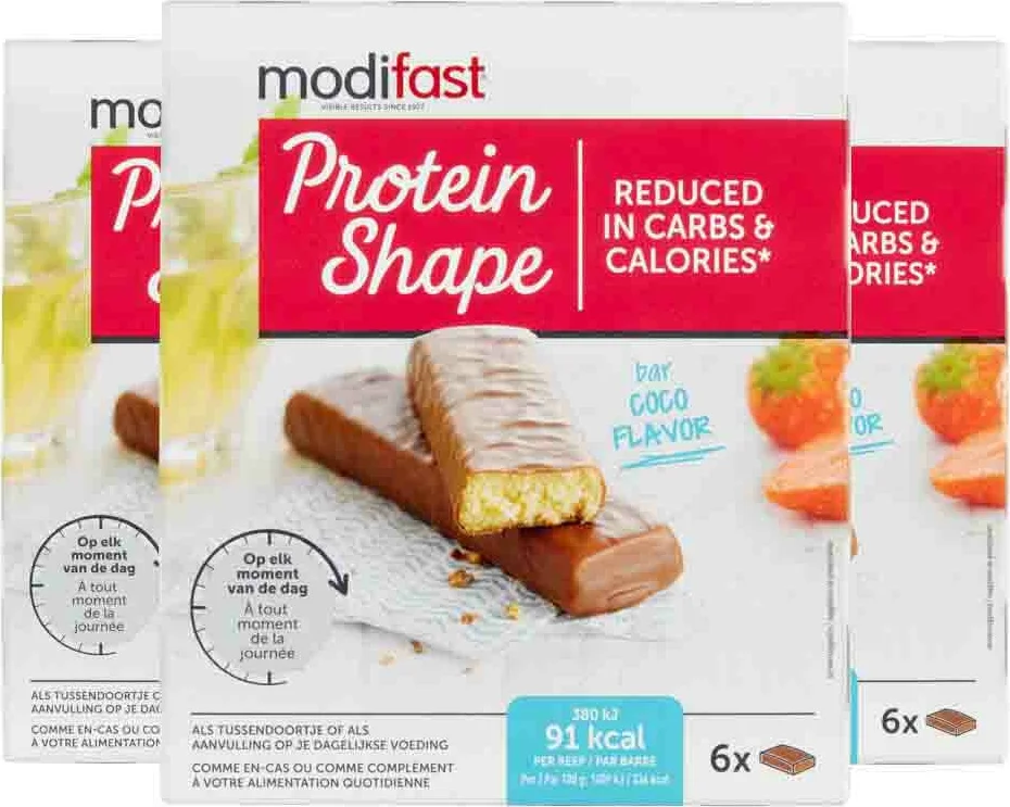 3x Modifast Protein Shape Reep Chocolade-Kokos 6 x 27 gr