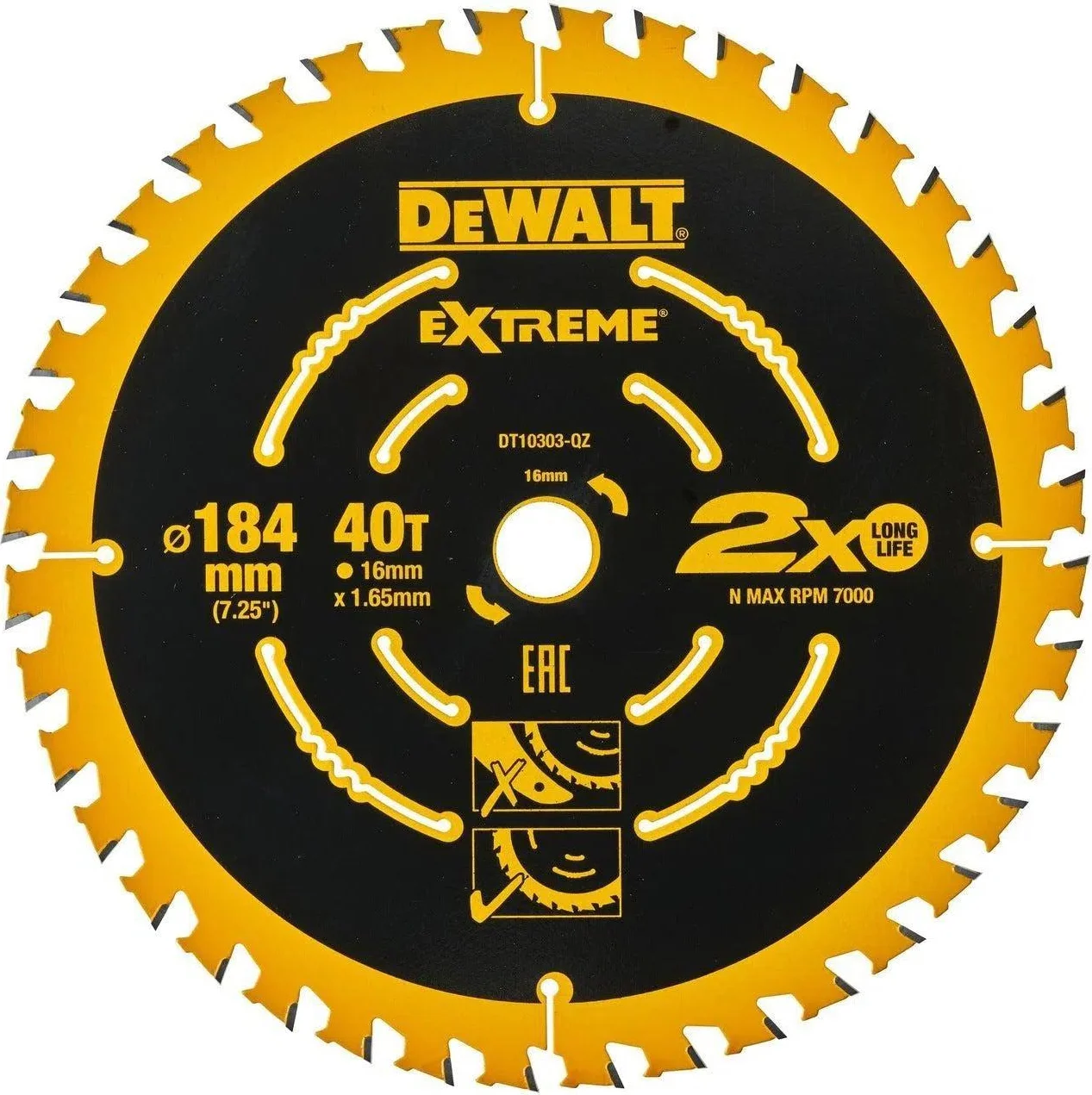 DeWALT Cirkelzaagblad voor Multimaterial | Extreme | Ø 184mm Asgat 16mm 40T - DT10303-QZ