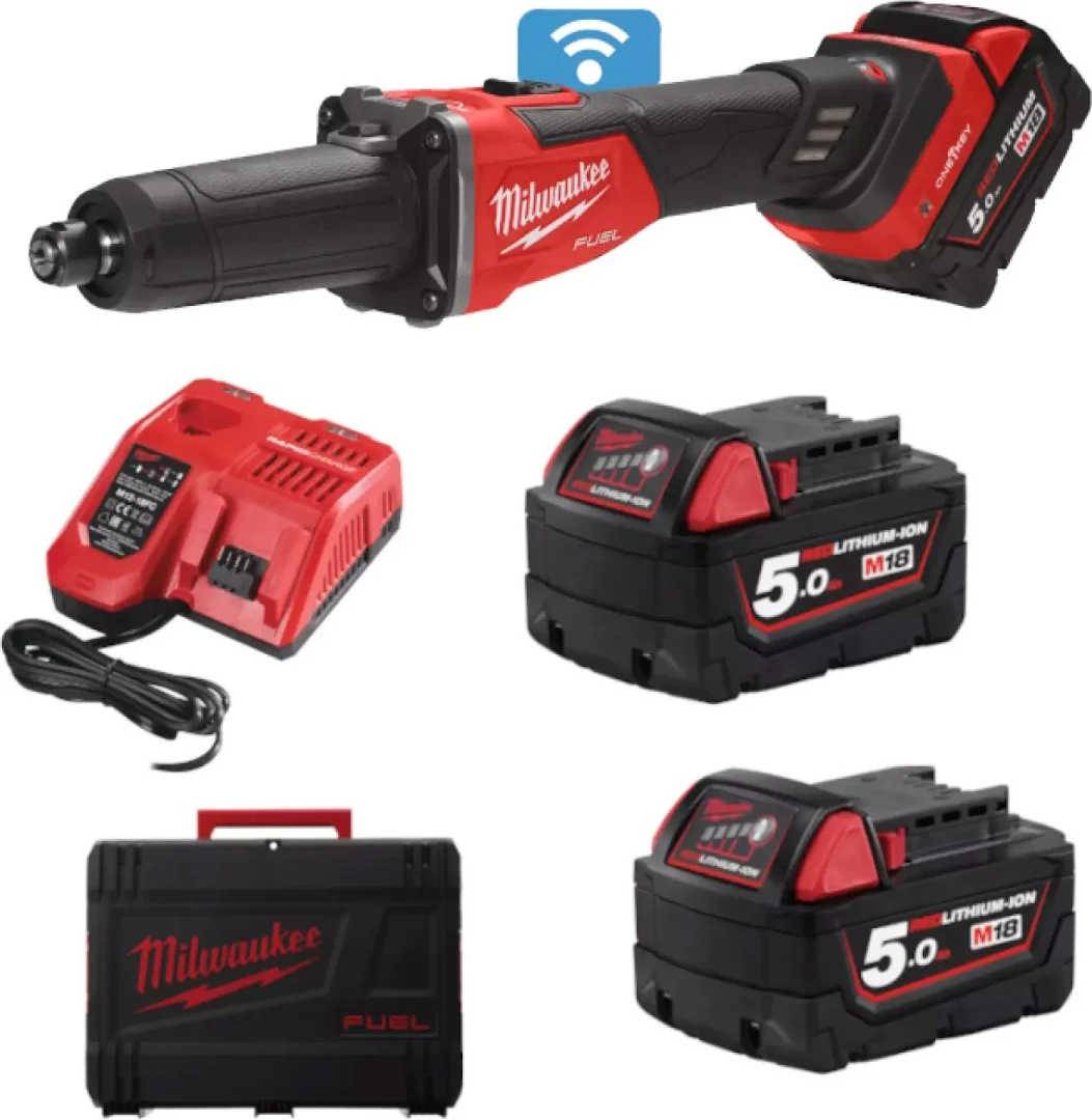 Milwaukee M18 FUEL™ FDGROVB-502X Accu rechte stiftslijper met Rapidstop™ en schuifschakelaar 18V 5.0Ah in HD-Box - 4933480956