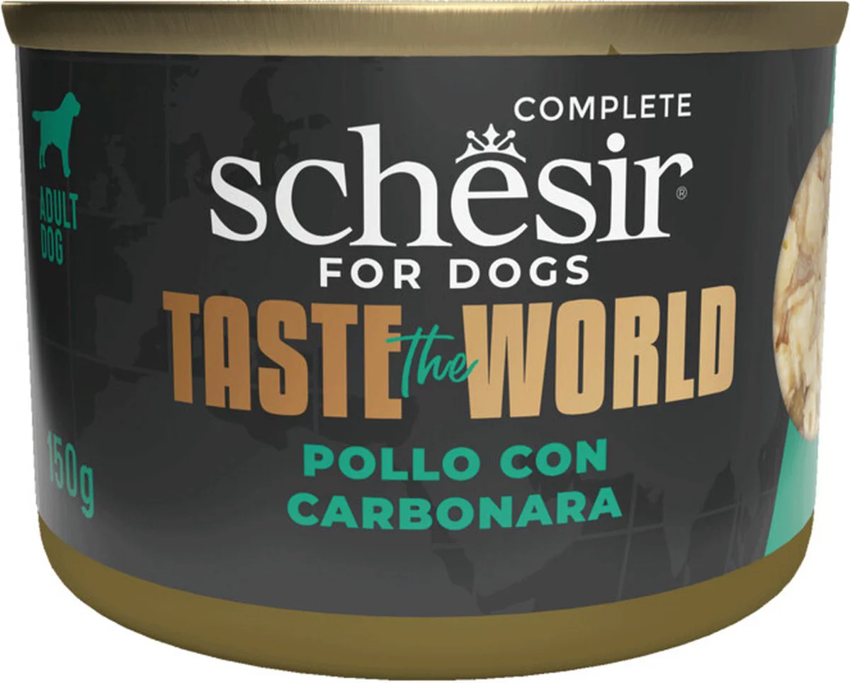 8x Schesir Taste The World Hond Kip & Carbonara 150 gr