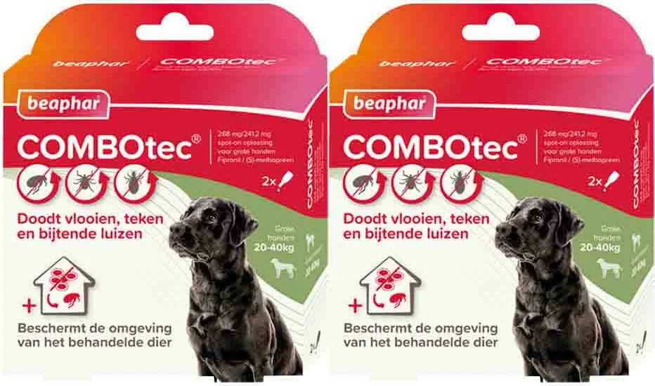 2x Beaphar Combotec Anti Teken- en Vlooiendruppels Hond 20-40 kg 2 pipetten