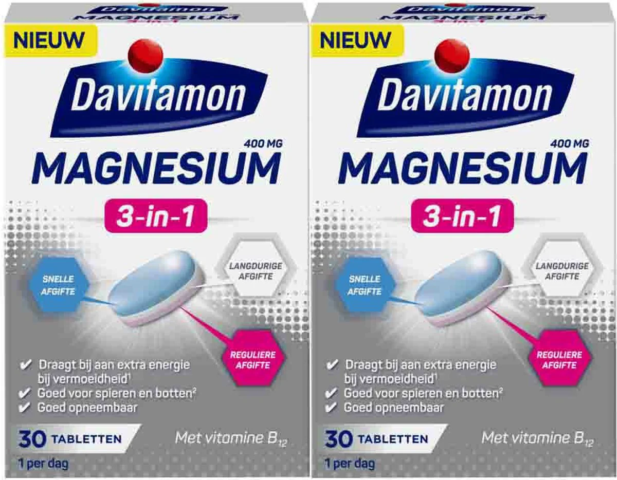 2x Davitamon Magnesium 3 in 1 30 tabletten