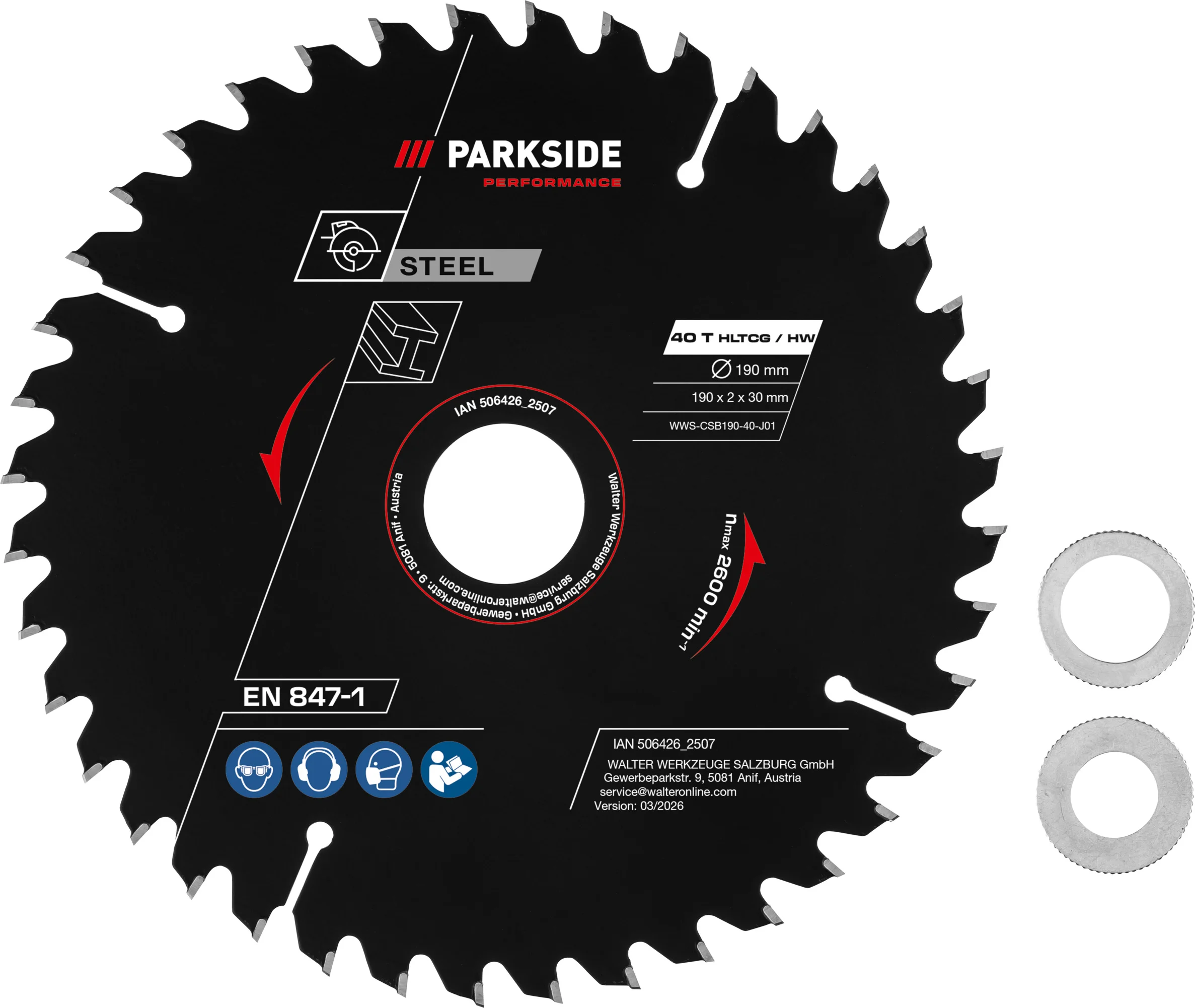PARKSIDE PERFORMANCE Cirkelzaagblad 190 mm (Staal 40 tanden)