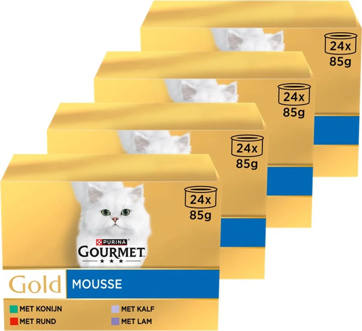 4x Gourmet Gold Kattenvoer Nat Mousse Rund - Konijn - Kalfsvlees - Lam 24 x 85 gr