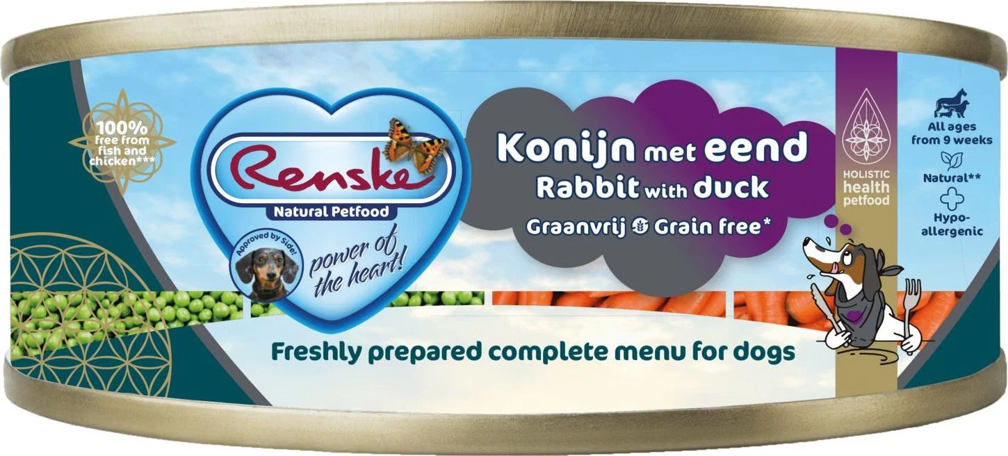 Renske Vers Gestoomd Complete Menu Hondenvoer Nat Eend - Konijn Graanvrij 95 gr